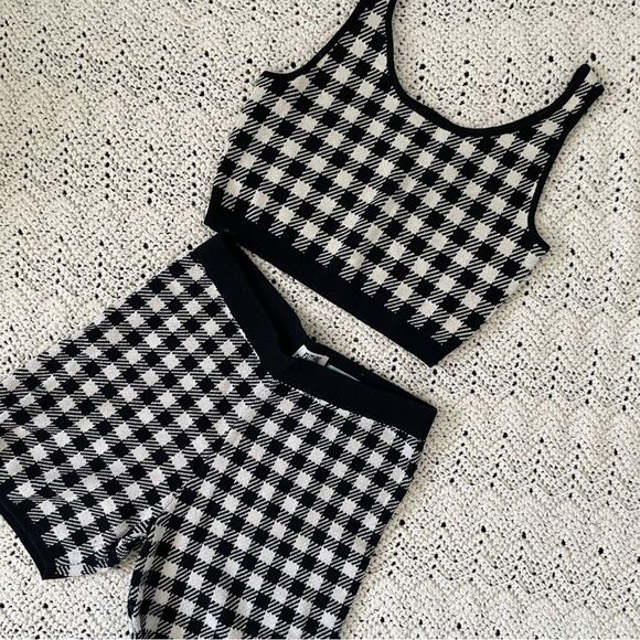 Future Collective Target Gingham Check Knit Crop Top + Biker Shorts (Small) - Picture 1 of 8